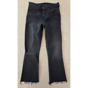 Lucky Brand Jeans Ava Crop Mini Boot Mid Rise Raw Hem 0 25A Grunge Hipster Black